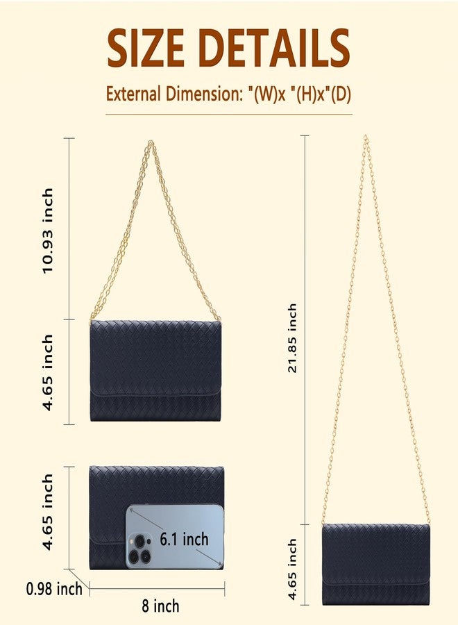 U+U Crossbody Bags for Women, Handbags Cell Phone Wallet Small Purse with Credit Card Slots and Removebale Chain, Navy Blue - Image 2