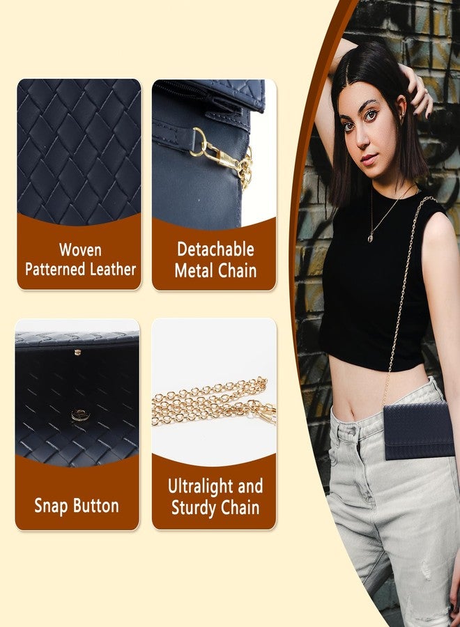 U+U Crossbody Bags for Women, Handbags Cell Phone Wallet Small Purse with Credit Card Slots and Removebale Chain, Navy Blue - Image 4