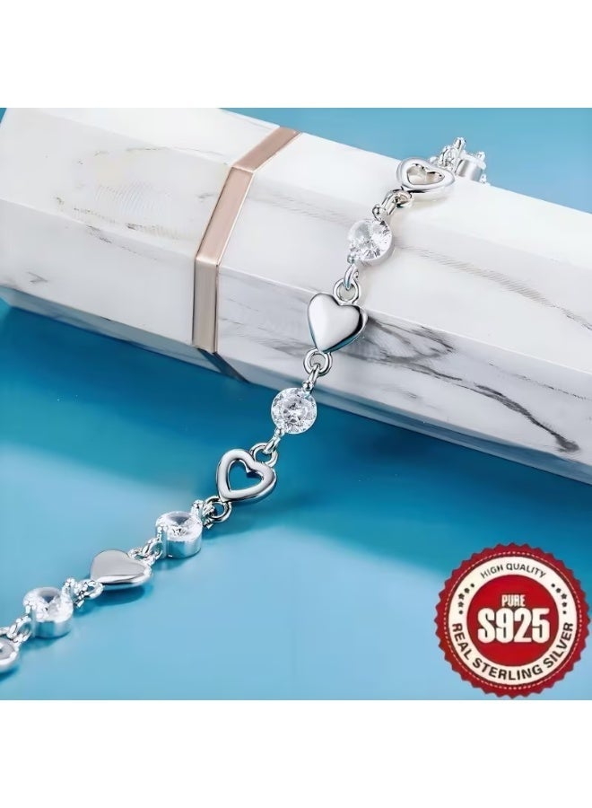 aeen S925 Sterling Silver Heart-Shaped Bracelet – Elegant Women’s Fashion Jewelry, Perfect Gift for Girlfriend, Mom, or Best Friend - Image 5