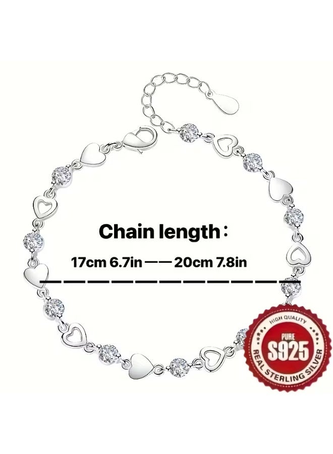aeen S925 Sterling Silver Heart-Shaped Bracelet – Elegant Women’s Fashion Jewelry, Perfect Gift for Girlfriend, Mom, or Best Friend - Image 4