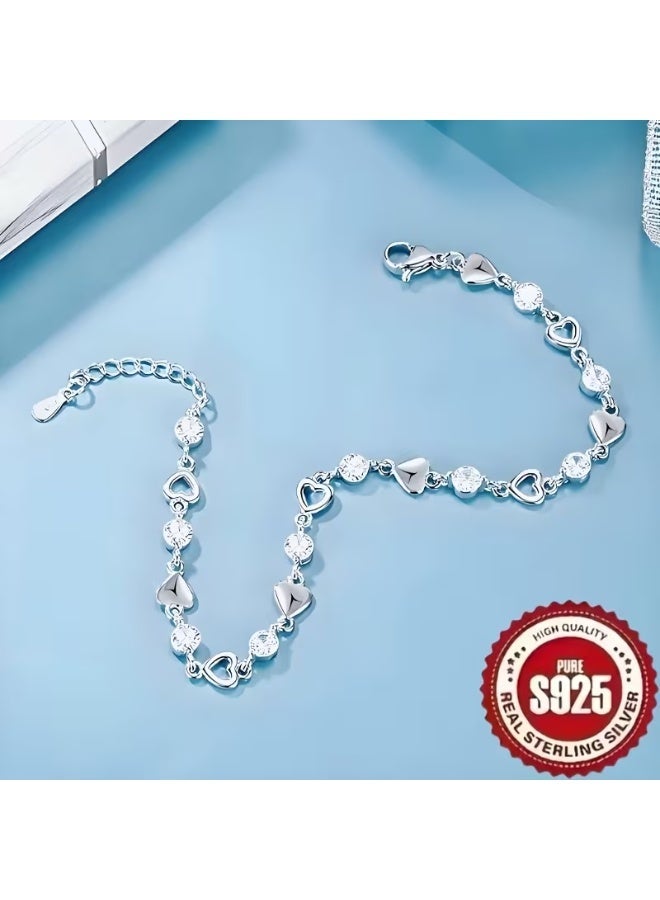aeen S925 Sterling Silver Heart-Shaped Bracelet – Elegant Women’s Fashion Jewelry, Perfect Gift for Girlfriend, Mom, or Best Friend - Image 3