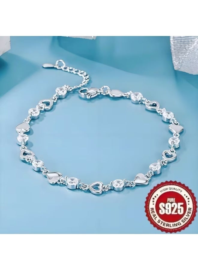 aeen S925 Sterling Silver Heart-Shaped Bracelet – Elegant Women’s Fashion Jewelry, Perfect Gift for Girlfriend, Mom, or Best Friend - Image 1