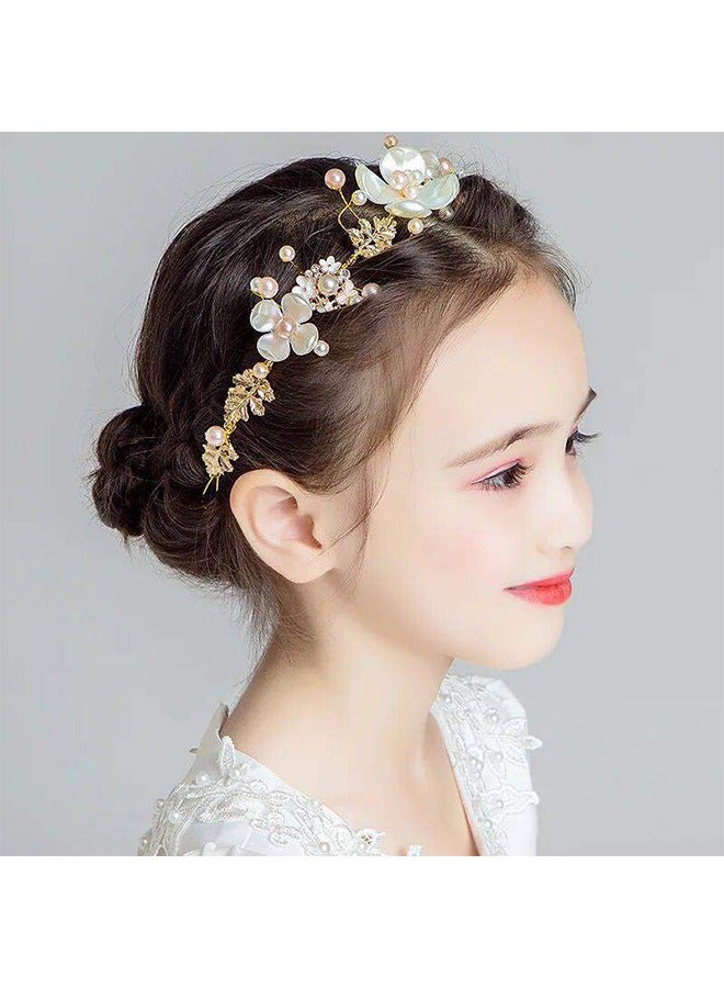 HY Flower Girl Headband for Wedding, Floral Bridal Headband, Wedding Hair Accessories for Kids, Princess Headpiece White Flower Headband for Girl and Flower Girls - Image 5