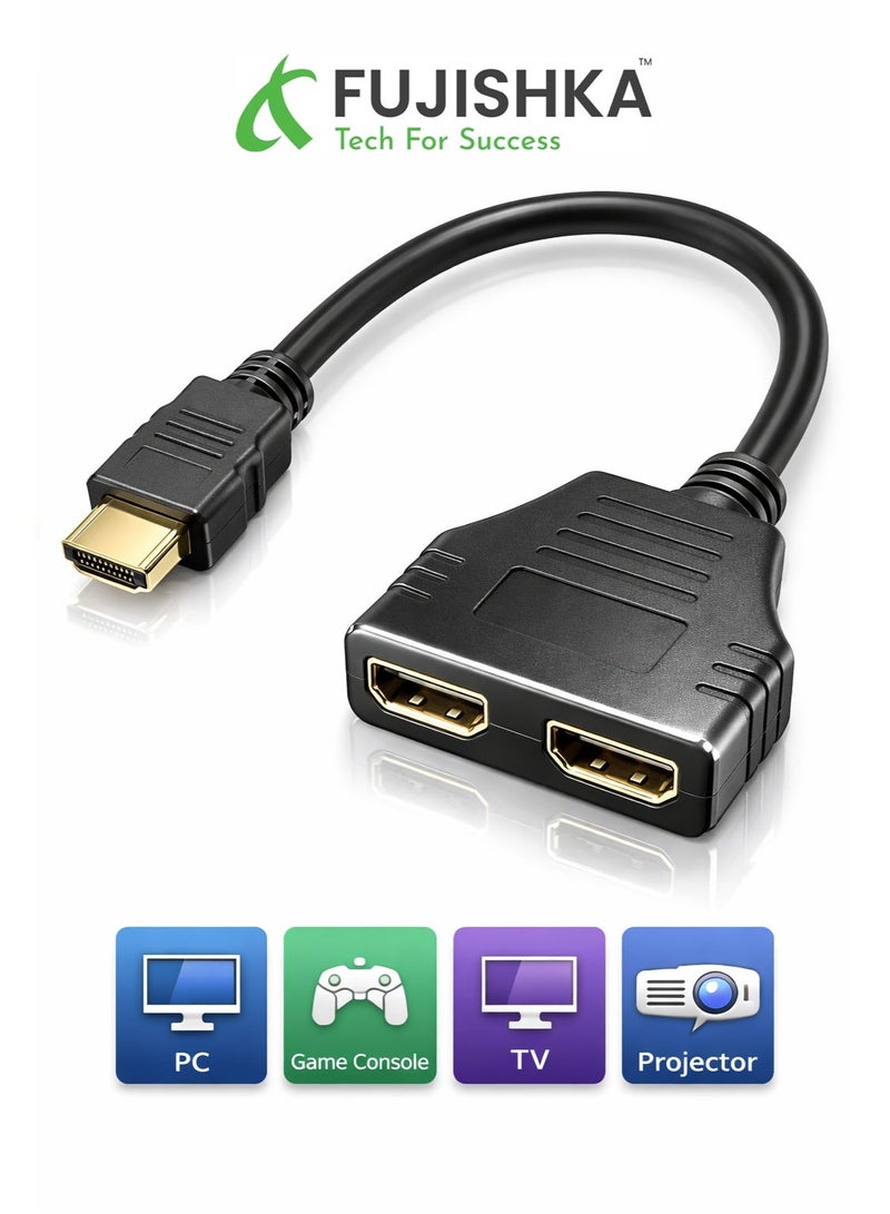 فوجيشكا موزع HDMI بمنفذ واحد إلى منفذين – متوافق مع جميع الأجهزة التي تحتوي على مخرج HDMI - Image 1