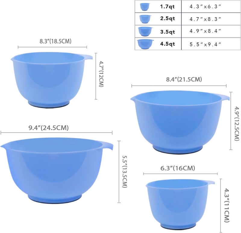 BoxedHome 4 Quart Large Plastic Mixing Bowls, Microwave Safe Mixing Bowl Set with Pour Spout, Nesting Bowls for Space Saving Storage(Violet Blue) - Image 3