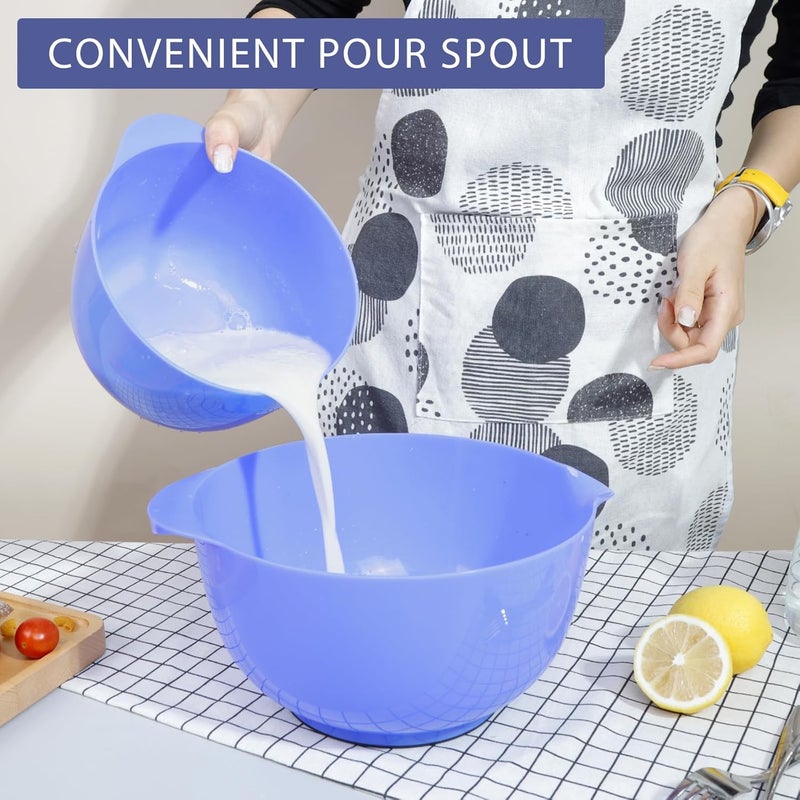 BoxedHome 4 Quart Large Plastic Mixing Bowls, Microwave Safe Mixing Bowl Set with Pour Spout, Nesting Bowls for Space Saving Storage(Violet Blue) - Image 5