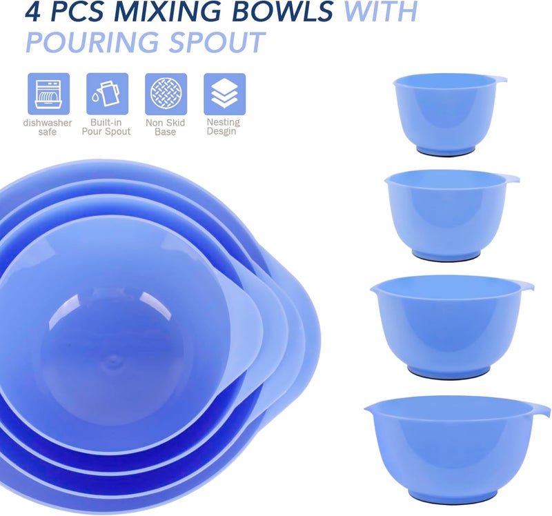BoxedHome 4 Quart Large Plastic Mixing Bowls, Microwave Safe Mixing Bowl Set with Pour Spout, Nesting Bowls for Space Saving Storage(Violet Blue) - Image 2