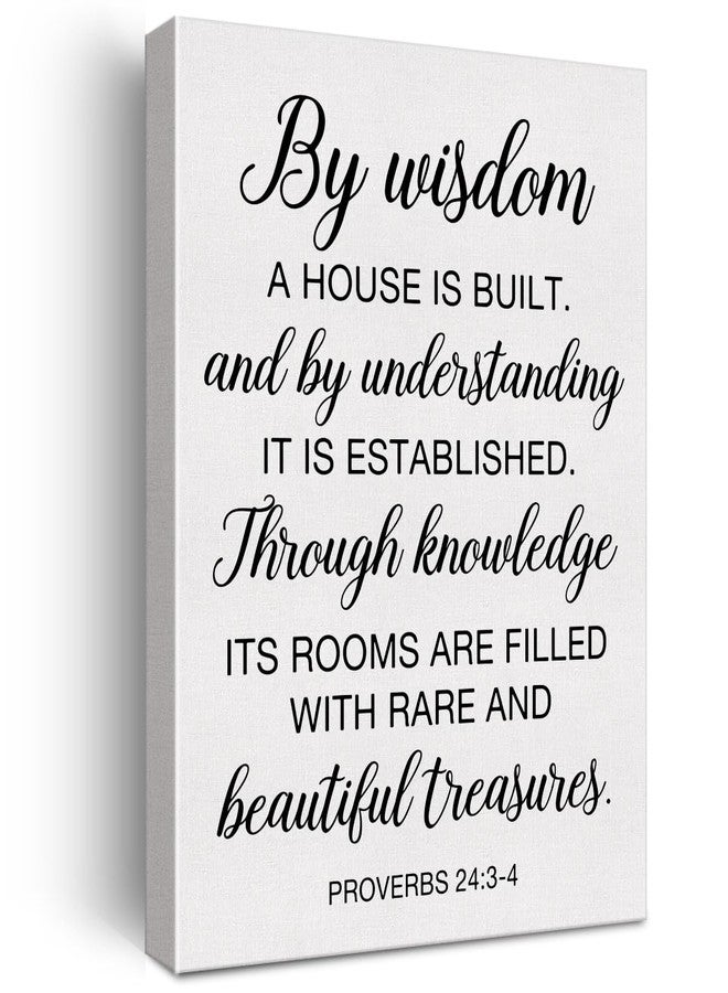 Zauly Christian Wall Decor Bible Verse Wall Art Canvas Painting Print Framed by Wiedern a House Is Built Proverbs 24:3-4 Scriptures Canvas Poster Sign for Home Decor (12x15 Inch) - Image 1