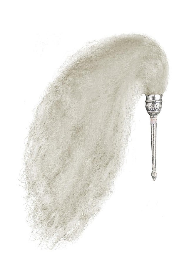 MAYAPURI White Chaur Sahib with Elegant Handle for Mandir and Gurudwara Sahib - Ethical Chawar for Pooja Rituals (Hair Weight: 100 gm) [Size: 24 Inches] - Image 2