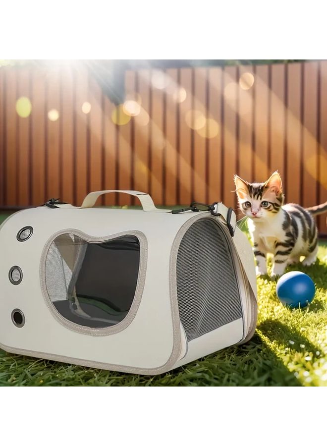 حاملة الحيوانات الأليفة المحمولة باللون الوردي الرمادي للكلاب والقطط الصغيرة خفيفة الوزن وقابلة للتنفس للسفر - Image 2