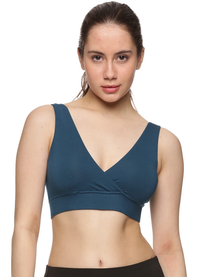 Circus &Circus PureSoft Padded Bra for Women | Non Wired Bra for Women with Insertable Pads | Plunge Bralette for Active & Lounge Wear | Blue Curacao, 3XL - Image 1