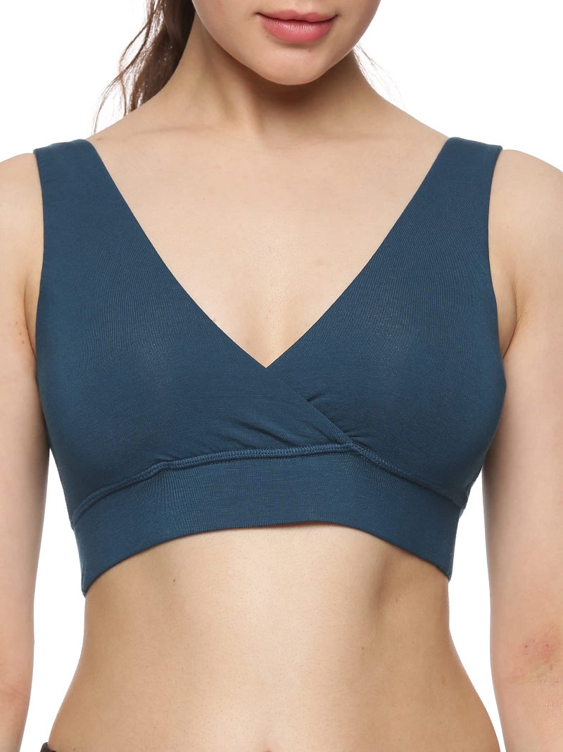 Circus &Circus PureSoft Padded Bra for Women | Non Wired Bra for Women with Insertable Pads | Plunge Bralette for Active & Lounge Wear | Blue Curacao, 3XL - Image 3