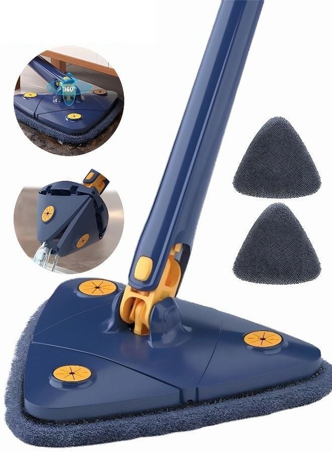 MIXDE Adjustable Triangle Cleaning Mop with Automatic Water Squeezing - 360° Degree Cleaning, Long Handle, 2 Cloths, and Scraper - Image 1
