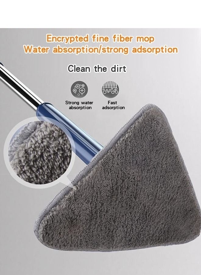 MIXDE Adjustable Triangle Cleaning Mop with Automatic Water Squeezing - 360° Degree Cleaning, Long Handle, 2 Cloths, and Scraper - Image 3