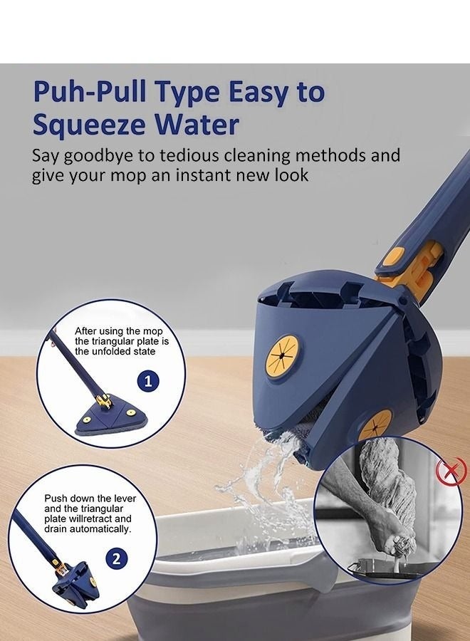 MIXDE Adjustable Triangle Cleaning Mop with Automatic Water Squeezing - 360° Degree Cleaning, Long Handle, 2 Cloths, and Scraper - Image 4