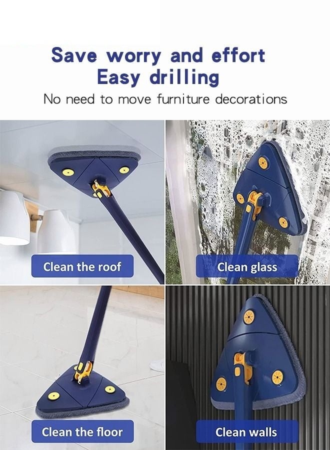 MIXDE Adjustable Triangle Cleaning Mop with Automatic Water Squeezing - 360° Degree Cleaning, Long Handle, 2 Cloths, and Scraper - Image 5