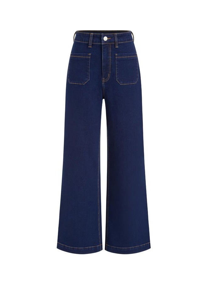CIDER Womens Wide Leg Jeans High Waisted Stretchy Denim Flared Pants with Pockets, Navy Blue, S - Image 1
