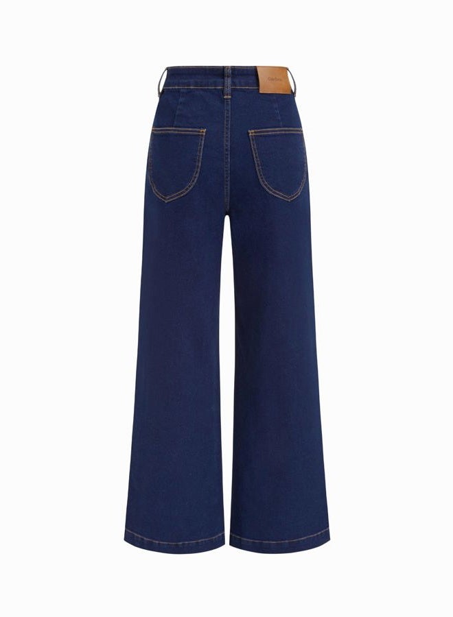 CIDER Womens Wide Leg Jeans High Waisted Stretchy Denim Flared Pants with Pockets, Navy Blue, S - Image 5
