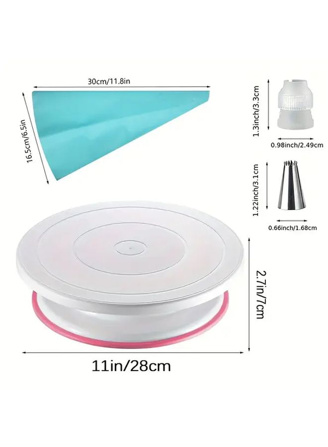 59pcs Cake Turntable Decorating Nozzle Set Pink Includes Thickened 12 Inch Icing Bags Rotatable Turntable Reusable Nozzle 6 Shape Baking Tools Kitchen Gadgets - Image 3