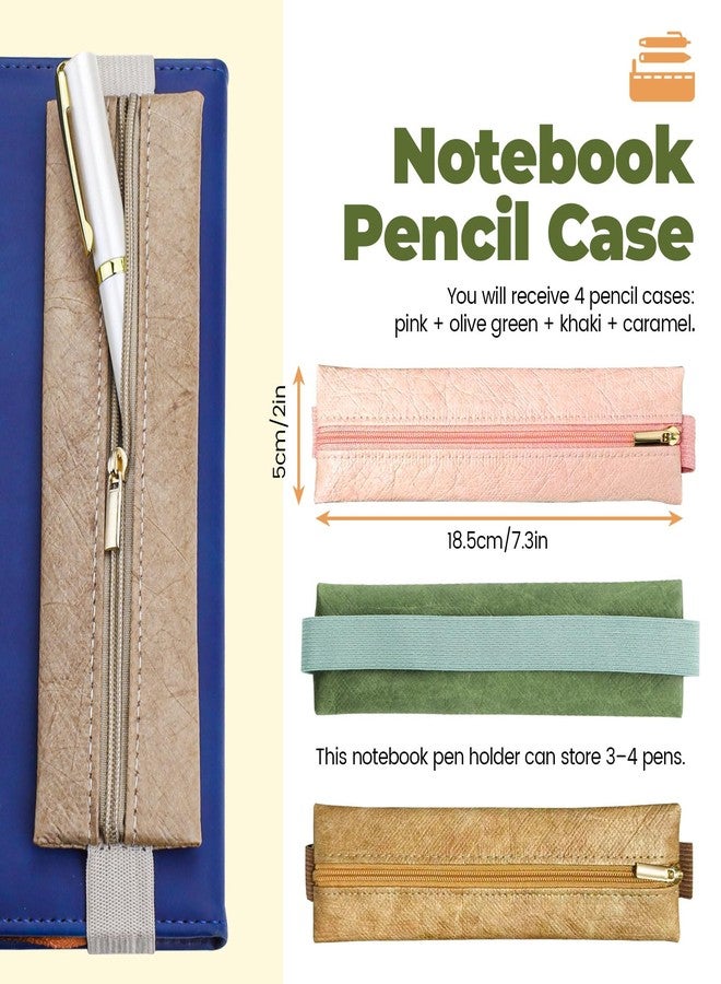 Realand 4 Pack Pen Holder for Notebook, Adjustable Pen Pouch Zipper Pencil Sleeve with Elastic Band for Book, Journal, Planner, 4 Colors A - Image 2
