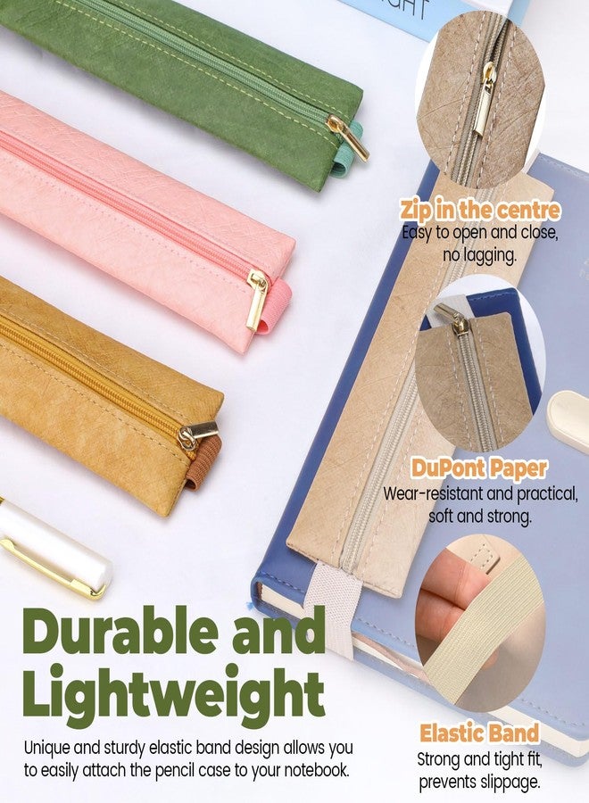 Realand 4 Pack Pen Holder for Notebook, Adjustable Pen Pouch Zipper Pencil Sleeve with Elastic Band for Book, Journal, Planner, 4 Colors A - Image 3