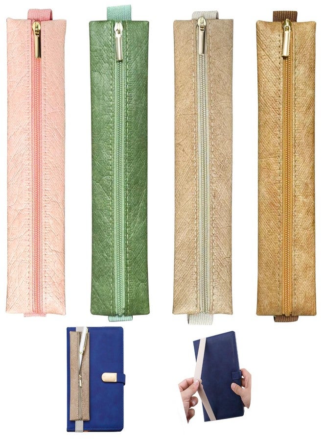 Realand 4 Pack Pen Holder for Notebook, Adjustable Pen Pouch Zipper Pencil Sleeve with Elastic Band for Book, Journal, Planner, 4 Colors A - Image 1
