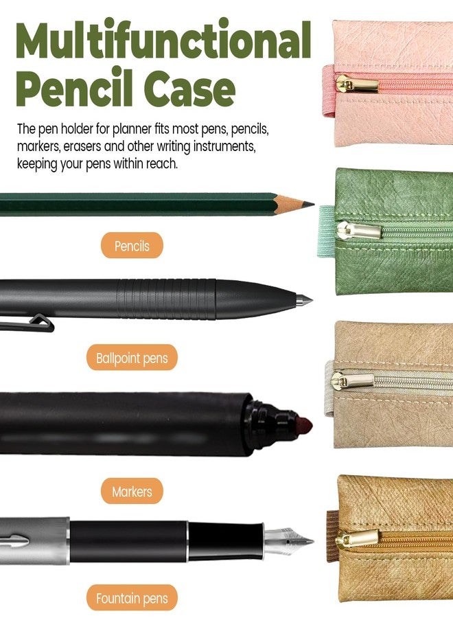 Realand 4 Pack Pen Holder for Notebook, Adjustable Pen Pouch Zipper Pencil Sleeve with Elastic Band for Book, Journal, Planner, 4 Colors A - Image 4