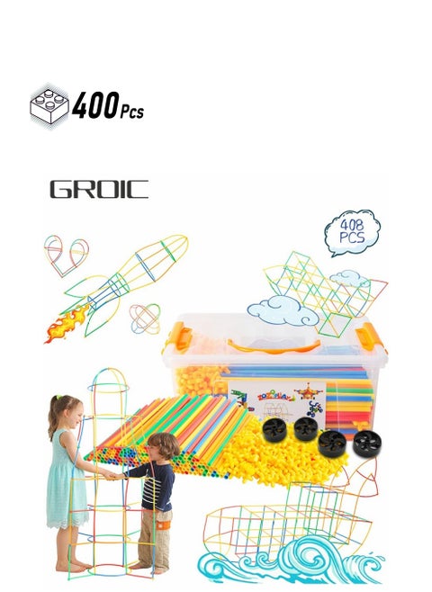 Straw Constructor STEM Building Toys 400 Piece Straw and Connector Construction Set, Interlocking Plastic Educational Toy Engineering Blocks, Educational Toys