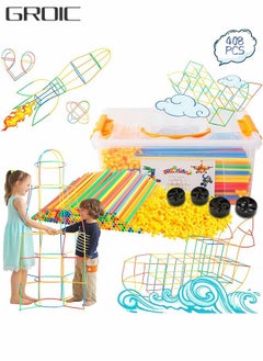 GROIC Straw Constructor STEM Building Toys 400 Piece Straw and Connector Construction Set, Interlocking Plastic Educational Toy Engineering Blocks, Educational Toys  - Image 1