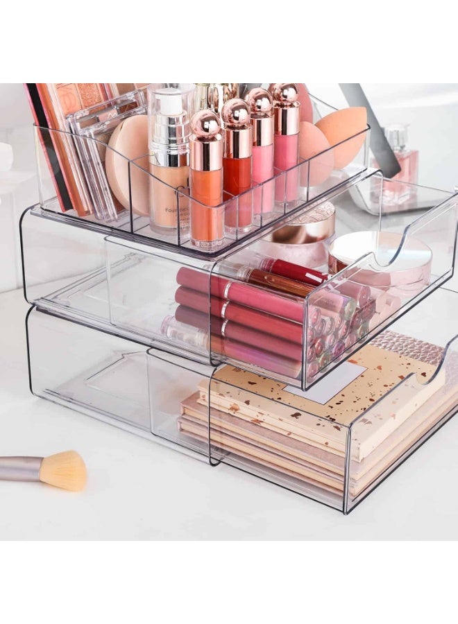 Mitoy 3 Tier Clear Makeup Organizer with Drawer, Acrylic Cosmetic Storage Organiser for Dresser Countertop and Bathroom Vanity, Beauty Holder for Lipstick Brush Skincare - Image 2