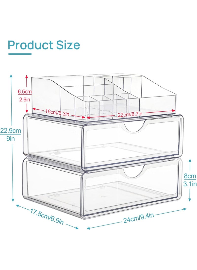 Mitoy 3 Tier Clear Makeup Organizer with Drawer, Acrylic Cosmetic Storage Organiser for Dresser Countertop and Bathroom Vanity, Beauty Holder for Lipstick Brush Skincare - Image 4