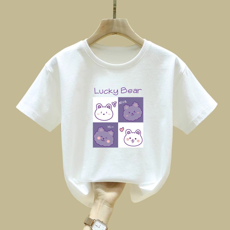 2166# Girls' Cotton Short-Sleeved T-Shirt Children'S Wear Summer Western Style Children'S Korean Loose Children'S Printed Half-Sleeved Trendy - Image 3