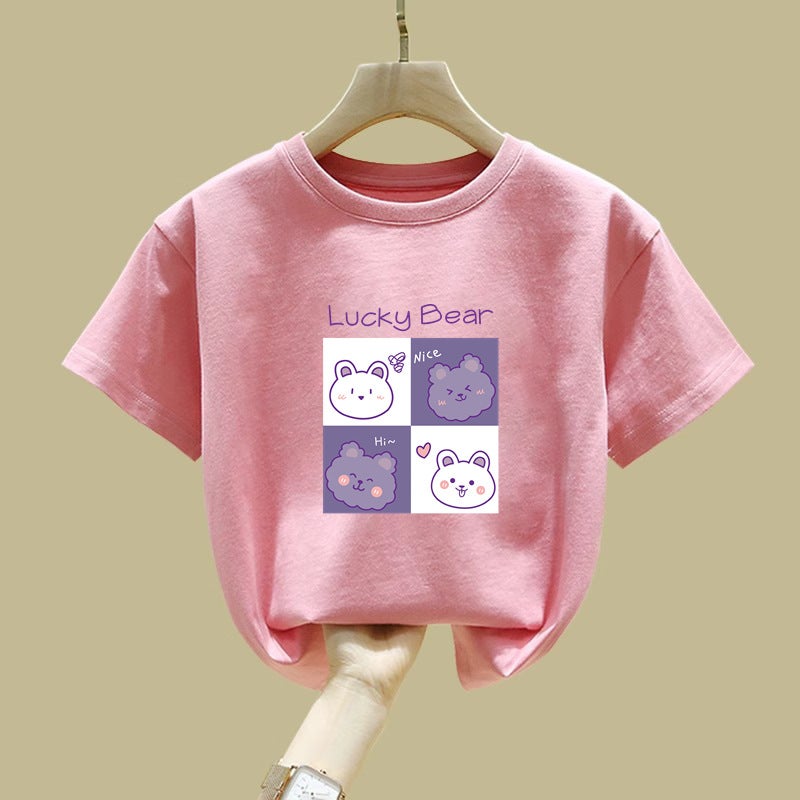 2166# Girls' Cotton Short-Sleeved T-Shirt Children'S Wear Summer Western Style Children'S Korean Loose Children'S Printed Half-Sleeved Trendy - Image 4