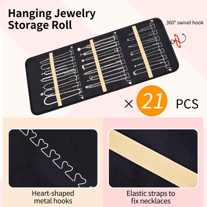 Bloss Hanging Jewelry Organizer-48 Pockets Dual-Sided Hanging Jewelry Organizers and Storage for Necklaces, Earrings Holder on Closet, Wall, Door, Christmas Gifts for Women,Blcak - Image 2