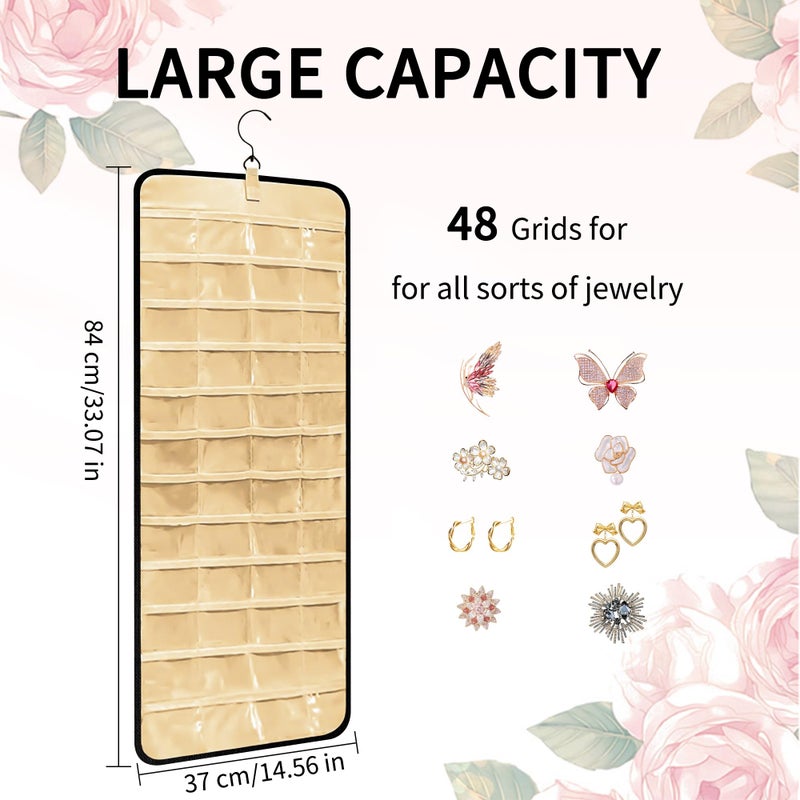 Bloss Hanging Jewelry Organizer-48 Pockets Dual-Sided Hanging Jewelry Organizers and Storage for Necklaces, Earrings Holder on Closet, Wall, Door, Christmas Gifts for Women,Blcak - Image 3