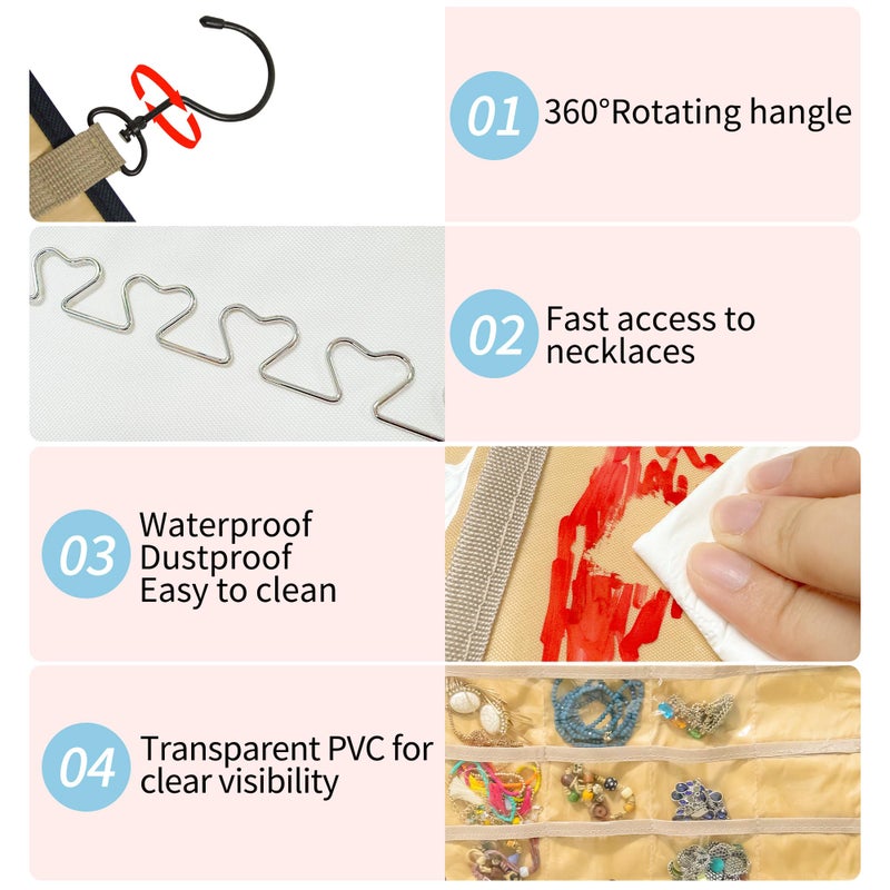 Bloss Hanging Jewelry Organizer-48 Pockets Dual-Sided Hanging Jewelry Organizers and Storage for Necklaces, Earrings Holder on Closet, Wall, Door, Christmas Gifts for Women,Blcak - Image 5