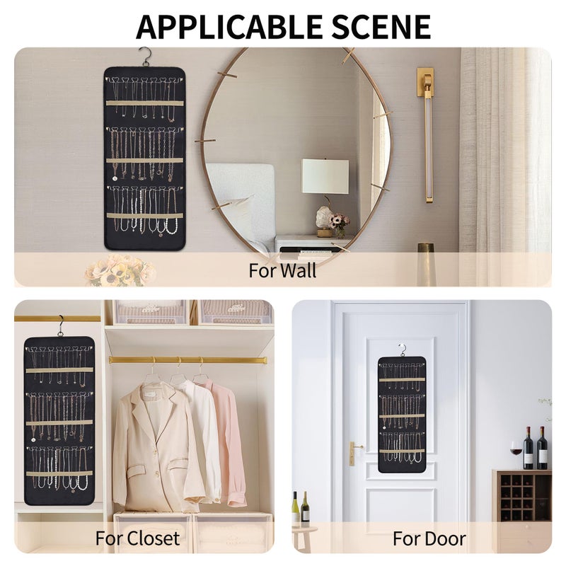 Bloss Hanging Jewelry Organizer-48 Pockets Dual-Sided Hanging Jewelry Organizers and Storage for Necklaces, Earrings Holder on Closet, Wall, Door, Christmas Gifts for Women,Blcak - Image 4