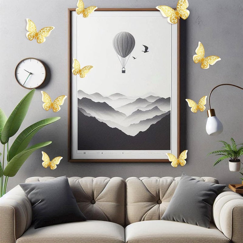 Outus 120 Pieces Gold and White 3D Layered Butterfly Wall Decor Removable Butterfly Stickers Hollow Mural Decals for Birthday Cake Decorations Crafts Bouquet Flower Arrangements - Image 5