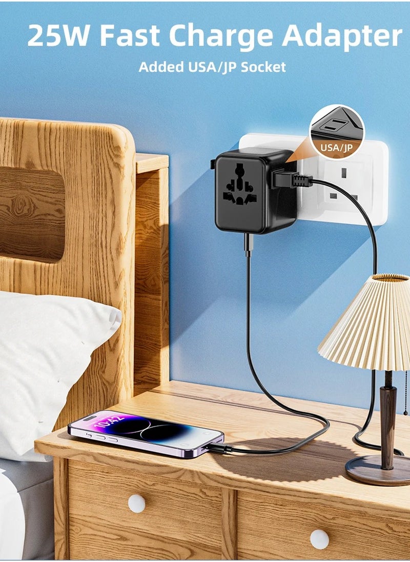 ALGHAFA Universal travel charger adapter  PD  25W USB Type-C and 2AC socket  - Image 4