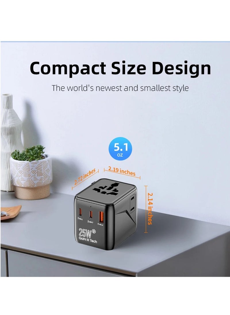 ALGHAFA - Universal travel charger adapter  PD  25W USB Type-C and 2AC socket - Image 1