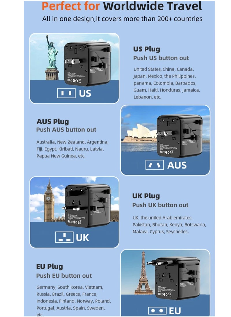 ALGHAFA - Universal travel charger adapter  PD  25W USB Type-C and 2AC socket - Image 1