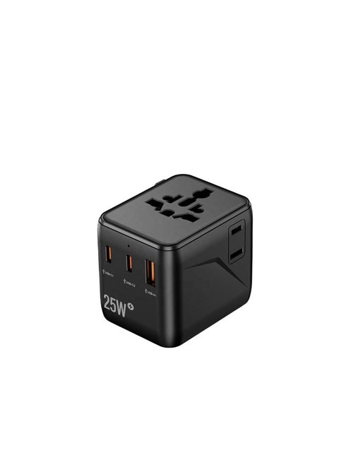 Universal travel charger adapter  PD  25W USB Type-C and 2AC socket