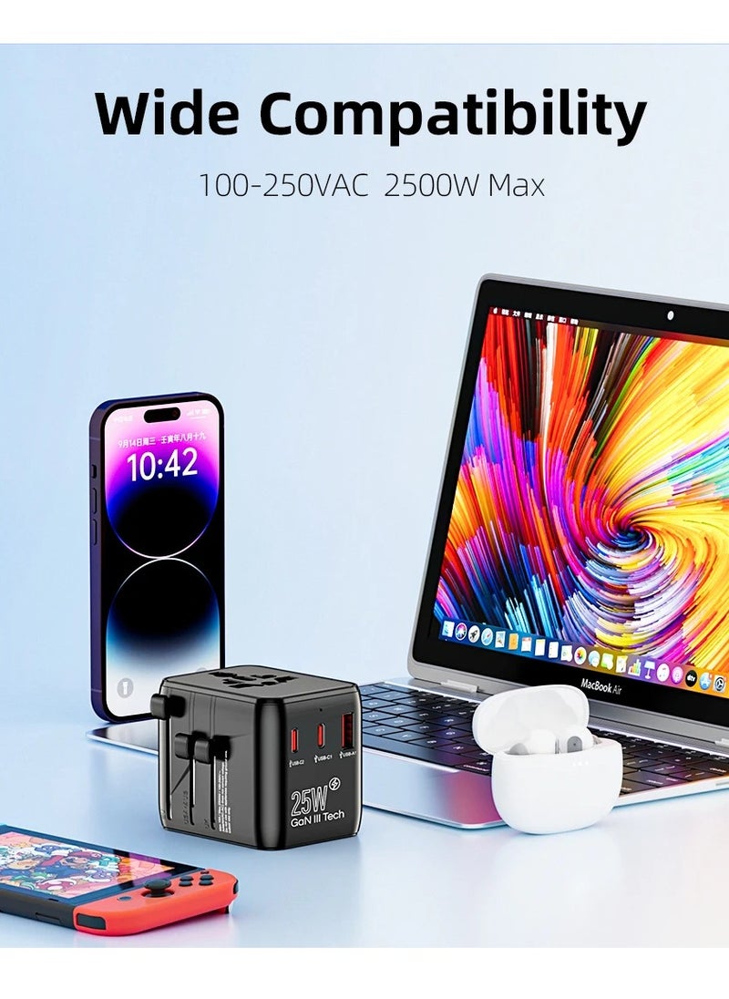 ALGHAFA - Universal travel charger adapter  PD  25W USB Type-C and 2AC socket - Image 1