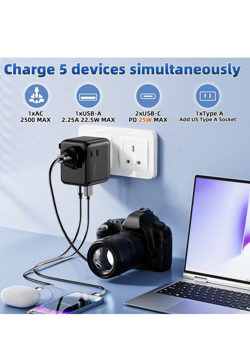 ALGHAFA - Universal travel charger adapter  PD  25W USB Type-C and 2AC socket - Image 1