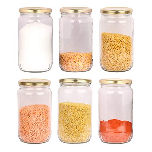Pure Source India Glass Jar Container, Spice Jar, 500 Gm, With Golden Color Airtight Cap, 12 Pieces. - Image 1