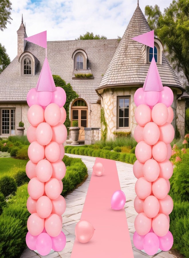 Charnoel 2 Sets Adjustable Pink Princess Castle Balloon Column Stand Kit Includes 140 Pcs Balloons 2 Tricorne Hat 2 Pennant 1 Carpet for Princess Birthday Party Weddings Decoration - Image 4