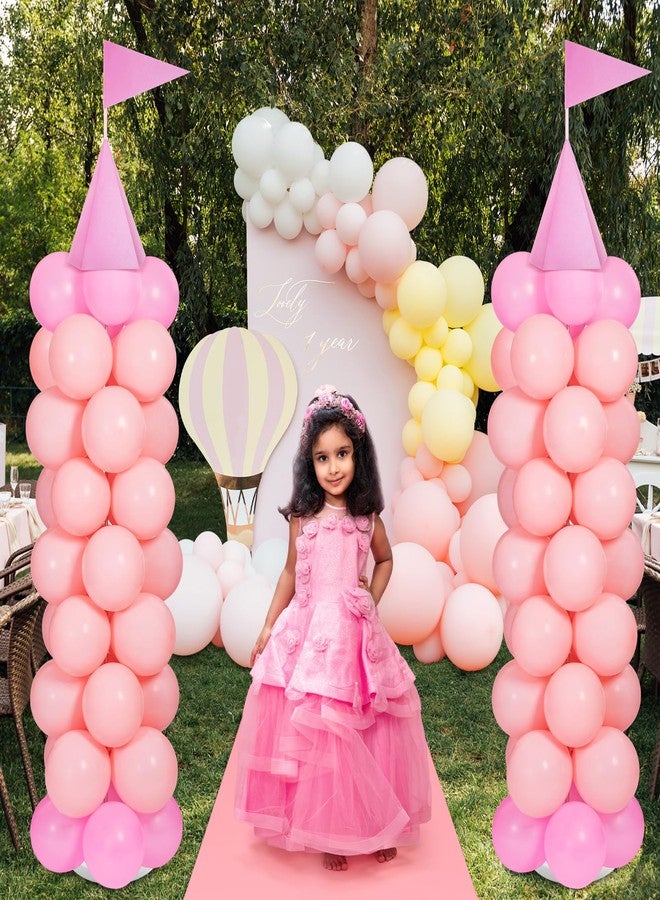 Charnoel 2 Sets Adjustable Pink Princess Castle Balloon Column Stand Kit Includes 140 Pcs Balloons 2 Tricorne Hat 2 Pennant 1 Carpet for Princess Birthday Party Weddings Decoration - Image 5