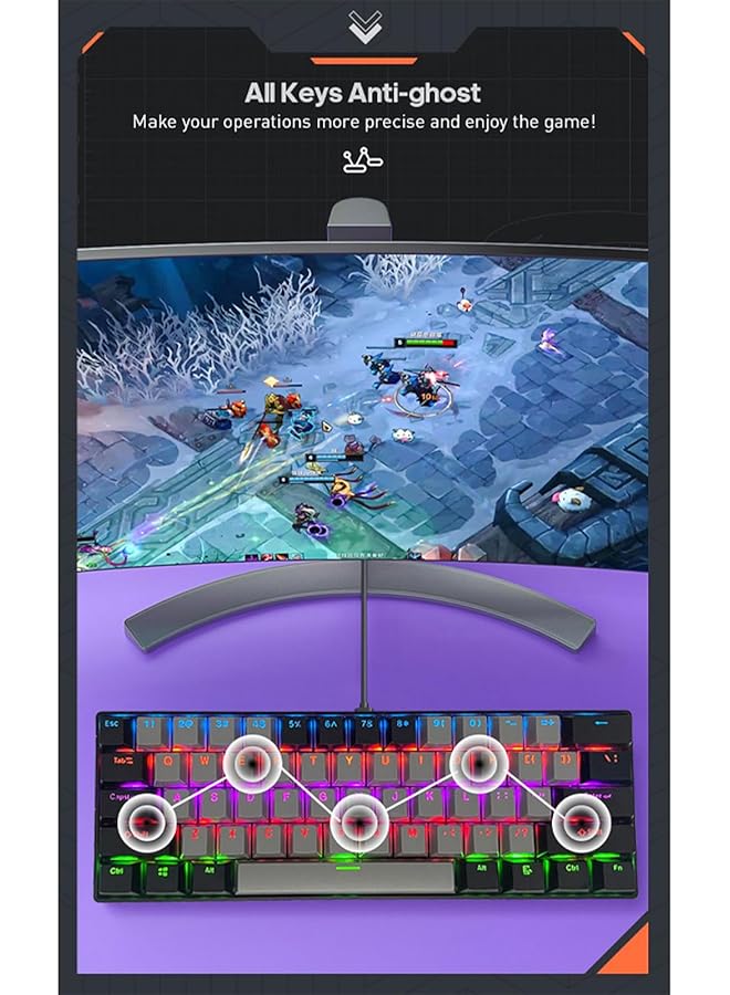 61 Keys Rgb Gaming Keyboard 60% Mini Wired Waterproof With Anti Ghosting Keyboard And Two Color Keycaps With Red Switch For Gamers(Dark Gray And Black) - Image 3