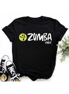 Zumba Floral Print Short Sleeve T-Shirt Womens Top Fashionable Casual Style round Neck Fit Type Polyester Fiber Modal Fabric 22-Black