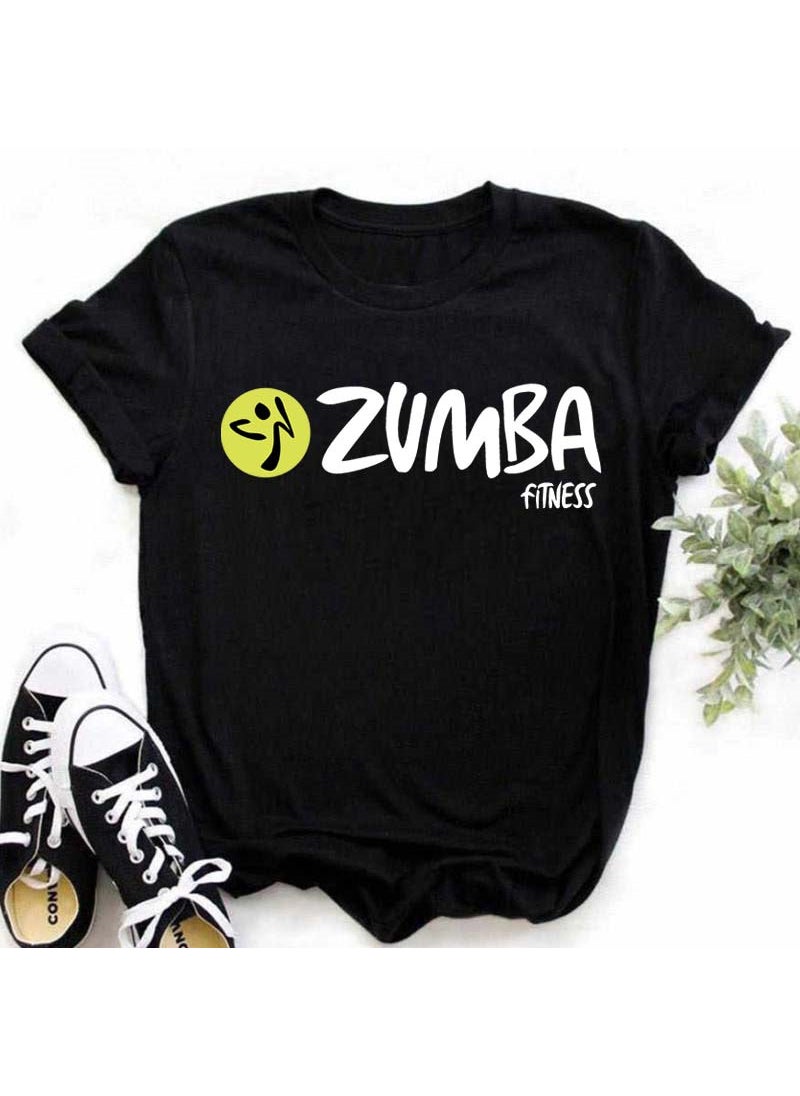 Generic - Zumba Floral Print Short Sleeve T-Shirt Womens Top Fashionable Casual Style round Neck Fit Type Polyester Fiber Modal Fabric 22-Black - Image 1